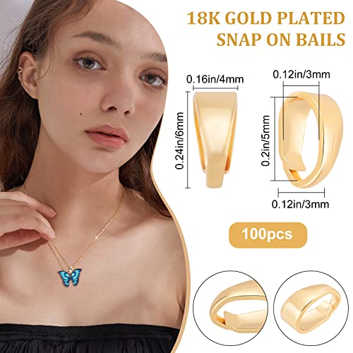 Beebeecraft 100Pcs Necklace Charm Clasp 18K Gold Plated Pinch Clip Clasp Bail Charm Metal Pendant Clasps Connectors Bails for Jewelry Making, 0.16x0.24 Inch Small - color: Golden#4