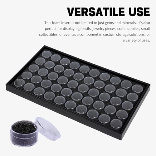 50 Gem Display Case Diamond Gemstone Storage Box, Small Round Plastic Containers Box Jewelry Organizer Container with Foam, Black Foam Gem Jars Showcase with 50 Gemstones Storage Jar
