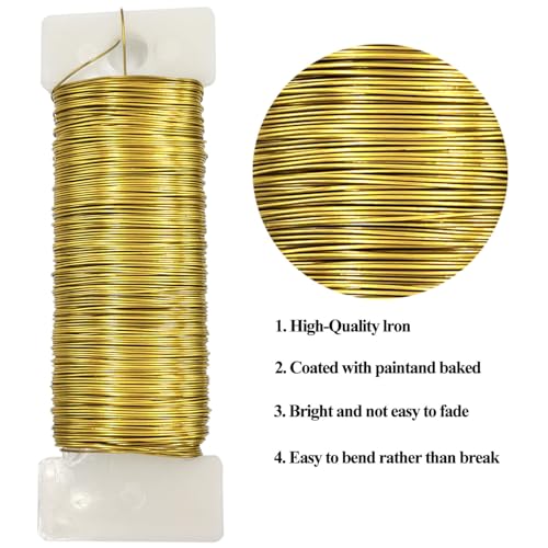 26 Gauge Golden Metal Floral Wire, 38 Yards/35 Meters,for Christmas Wreaths,Tree Decoration,Flower Arrangement,Craft Wire,Flower Wire,Garden Wires,Flowers Bouquet Accessories,Jewelry Wires DIY - size: 26Gauge-Golden-1P/38Yards