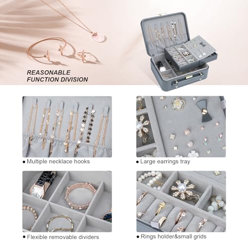 Travel Jewelry Case Large, Jewelry Box Large Jewelry Travel Organizer Jewelry Case with Handle, Best Gift for women Girls, Grey - color: Modern Grey