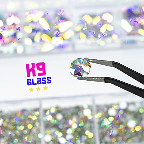 qiipii 4080Pcs Crystal AB Nail Rhinestones Multi Shapes Flatback Crystal White AB Gems Round Beads K9 Glass Stones Diamonds jewels Nail Art Supplies Nail Charms for Nails Faces Eyes Makeup DIY Crafts - color: Crystal AB, size: B Set