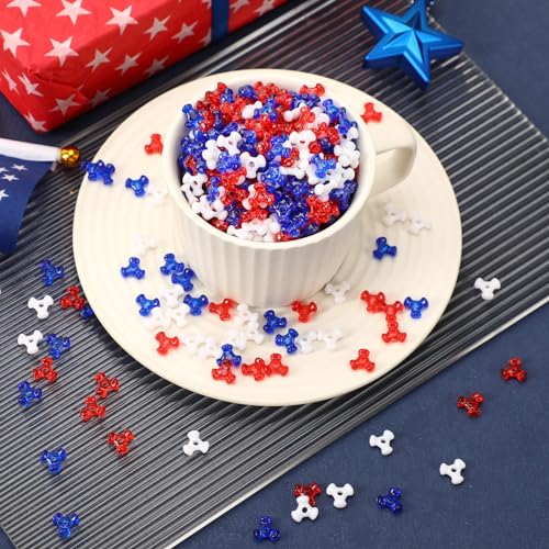 UPINS 4th of July Tri Beads, 1200Pcs Plastic Red White Blue Tri-Shaped Beads for Jewelry Making Patriotic Crafts Independent Day DIY Necklace Bracelets Hair Beads - color: Red White Blue