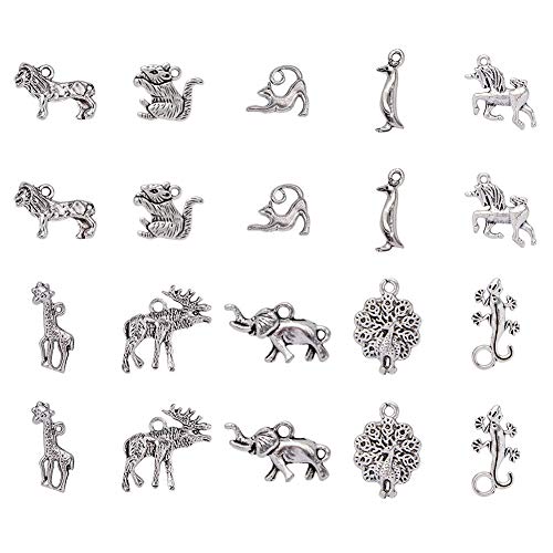PH PandaHall 10 Style Animals Charms, 30pcs Antique Silver Tibetan Alloy Giraffe Unicorn Cat Charms Pendant Beads Charms for DIY Bracelet Necklace Jewelry Making - color: 10 Styles Animal - 30pcs
