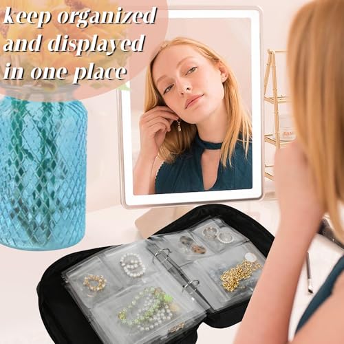 Travel Jewelry Organizer Case Transparent Jewelry Storage Book Binder Bag for Earrings, Rings, Necklace, Bracelet (All-Black) - color: All-Black
