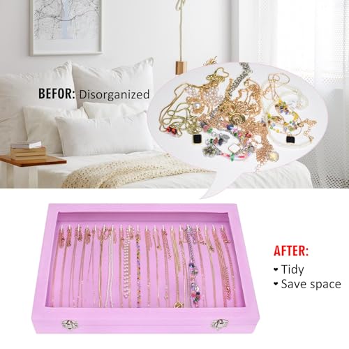 Vicoter Velvet Necklace Display Jewelry Tray 20 Hook Necklace Tray Necklace Pendant Jewelry Tray for Women and Girls - color: Pink, size: 20 Hook