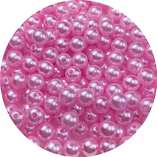 Pinhoollgo 200pcs Pearl Beads 10mm Round Pearl Beads with Hole for DIY Bracelet Necklace Jewelry Making Supplies Handmade Craft(Pink) - color: Pink, size: 10mm/200pcs