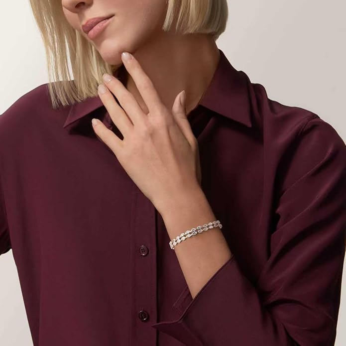 14K Gold Plated Women’s Tennis Bracelet – Sleek CZ Line Bracelet, Fits 6.0"–7.2" Wrist – Sparkly Everyday Jewelry Gift, Contemporary Tennis Bracelets for Women