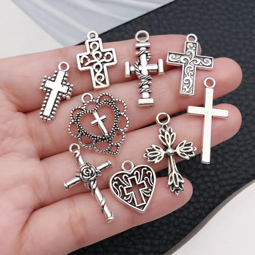 WOCRAFT 60pcs Antique Silver Cross Bracelet Charms for Jewelry Making Sets DIY Necklace Bracelet Keychain Crafting Charms Kit Craft Supplies (SN905) - color: Antique Silver, size: Cross Charms