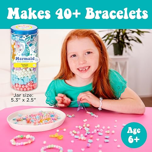 Creativity for Kids Mermaid Bead Jewelry Jar: Create 40+ Friendship Bracelets for Girls, DIY Girls Beads Jewelry Making Kit, Spring Crafts & Mermaid Gifts (Ages 6+)