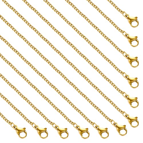 Gold Stainless Steel Necklace Chain Bulk 12 Pcs Curb Cuban Necklace Jewelry Chain for Women Men - color: Gold Curb, size: 16 Inches