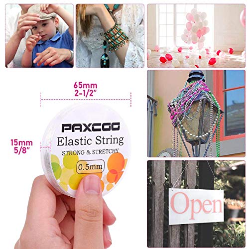 Elastic Thread for Jewelry Making, Paxcoo 6 Rolls Beading String for Bracelet Making, Clear Jewelry String Bracelet String with 2 Pcs Beading Needles for Bracelets and Jewelry Making (Assorted Sizes) - style: Crystal Clear
