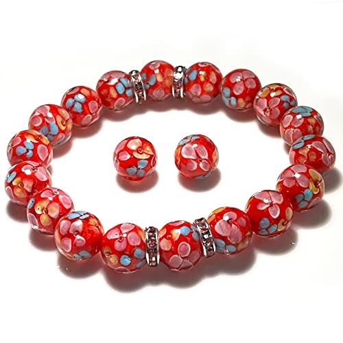Artsy Crafts 20 Pcs 12mm Lampwork Flower Glass Beads, European Murano Glass Beads, Handmade Loose Crystal Beads for Jewelry Making Charm Bracelet Necklace Earrings Rosary (Red) - color: Red