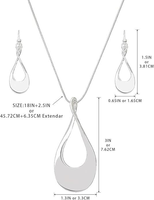 Madison Tyler Gold Plated Jewelry Set for Women | Silver Teardrop Pendant Necklace Trendy | Long Necklace with Snake Chain | Fashion Dangle Earring Set