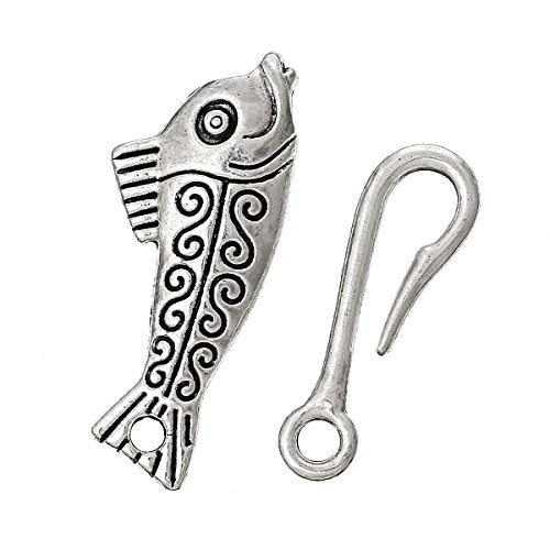 JGFinds Fish & Hook Bracelet Toggle Clasps - 10 Complete Sets of Silver DIY Jewelry Making Supplies, Bracelet Clasp, Sweater Barrel Toggle Closure or Connector