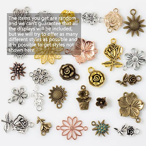 stino 100g Metal Pendant Charms for Jewelry Making, Bulk Silver & Gold Plated Charms for Braclet Necklace Crafts, Animal Plant Flower Pet and so on - color: Flower Mixed Color