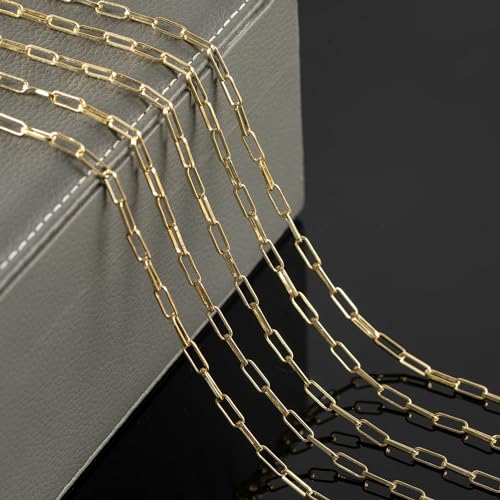 YOUBEIYEE 16.4 Feet 18K Gold Plated Brass Chain Roll Flat Paperclip Chain for Jewelry Making Handmade Women Necklace Bracelet DIY Jewelry Findings - color: Flat Paperclip