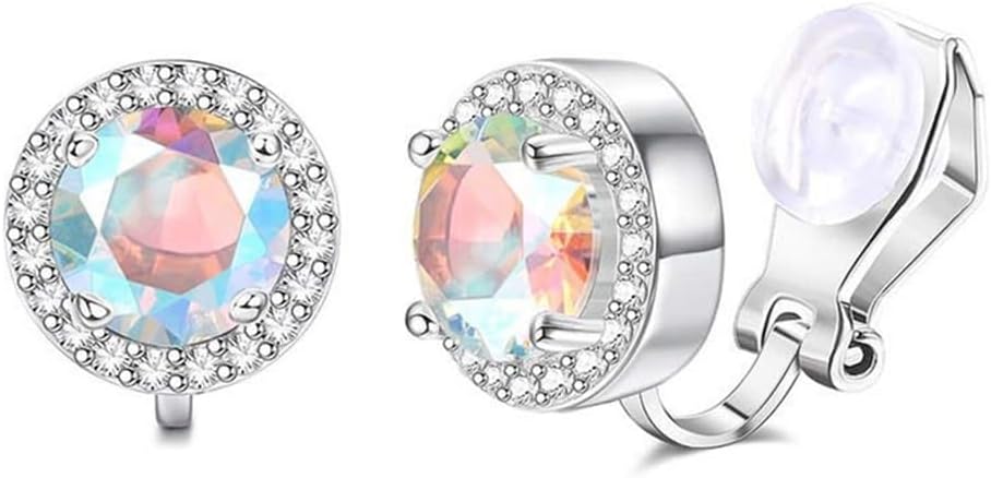 Aloha Earrings Round Halo Crystal Clip On Stud Earrings