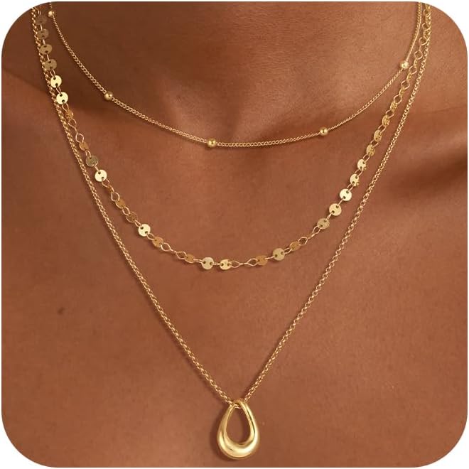 NECOCY Valentine's Day Gift 14k Gold/Silver Plated Layered Gold Necklaces for Women, 3Pcs Dainty Herringbone Choker Set, Trendy Stack Simple Chain Layering Pendant Jewelry