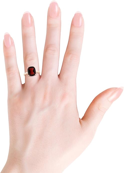 Angara Cushion Garnet Solitaire Ring in Sterling Silver/14K Solid Gold/Platinum | Natural Garnet Solitaire Ring for Women | January Birthday, Anniversary, Gemstone Jewelry Gift