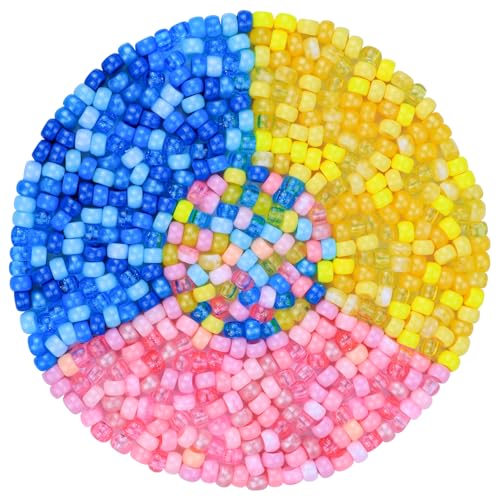 Plastic Pony Beads for Jewelry Making, 1200 Pieces, Multi-Color, 0.35 x 0.22 inch, DIY Craft Beads for Bracelets and Hair Braids (Yellow+Pink+Aqua) - color: Yellow+pink+aqua