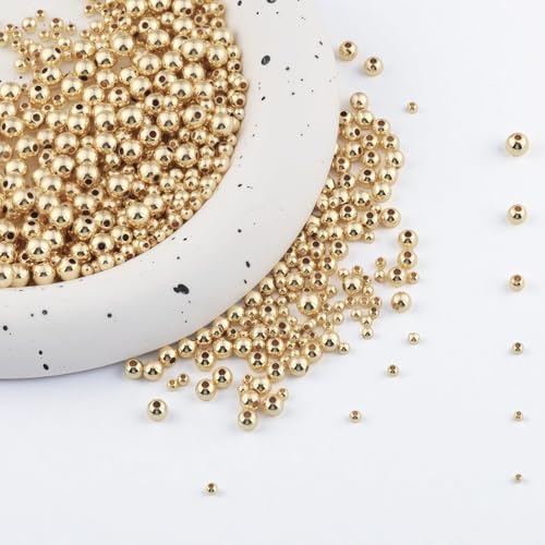 480pcs 2/2.5/3/4/5/6mm 18K Gold Filled Round Spacer Beads,Ball Seamless Spacer Beads,for DIY Jewelry Bracelet Necklace Making Findings (18K Gold) - color: 18K Gold