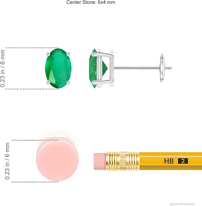 ANGARA Natural Emerald Earrings for Women | Oval Shape Emerald Classic Earrings in 14K Solid Gold/Platinum | May Birthday, Anniversary, Gemstone Jewellery Gift
