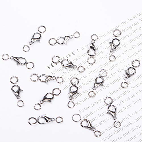 AD Beads 50 Pieces Lobster Claws Clasps Plus 100 Pieces 7mm Open Jump Rings Suitable for Necklace Bracelets Jewelry (8x15mm, Gunmetal) - color: Gunmetal, size: 8x15mm