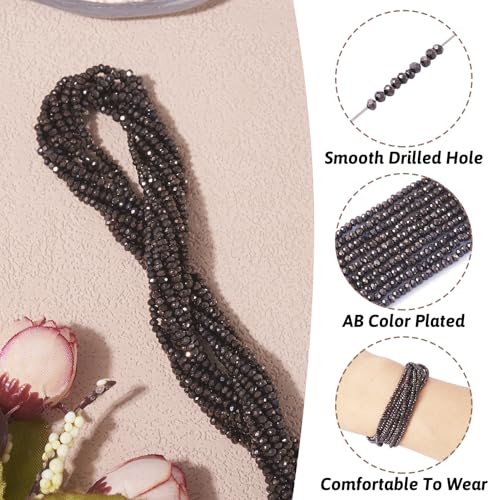 FASHEWELRY 10 Strands Briolette Faceted Glass Beads 2mm Rondelle Crystal Glass Spacer Beads Gunmetal Plated for Necklace Bracelet Jewelry Making - color: Gunmetal Plated, size: 2mm