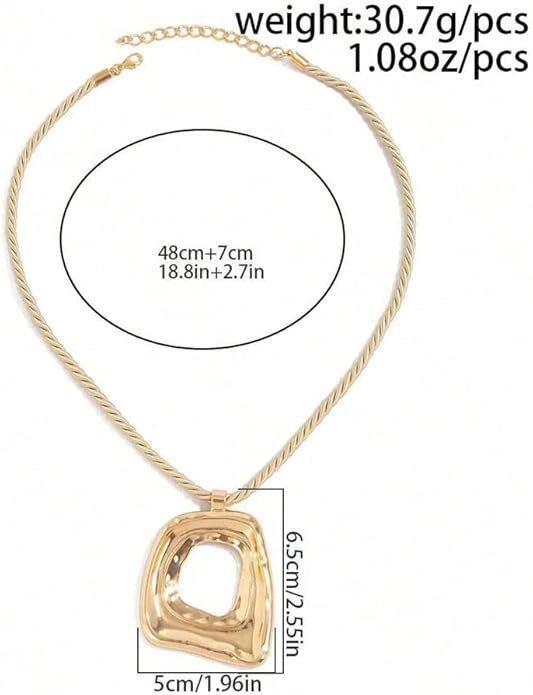 Chunky Gold Large Hollow Square Pendant Necklaces Bold Gold Irregular Geometric Square Pendant Statement Necklace Punk Hip-Hop Fashion Creative Jewelry Accessories for Women