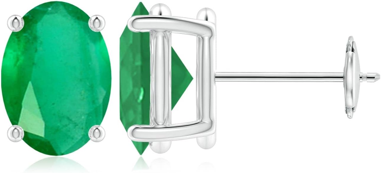 ANGARA Natural Emerald Earrings for Women | Oval Shape Emerald Classic Earrings in 14K Solid Gold/Platinum | May Birthday, Anniversary, Gemstone Jewellery Gift
