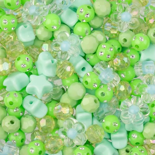 260pcs John Bead Assorted Green Star Plastic Beads for DIY Craft Jewelry Bracelet Necklace Making - color: Green