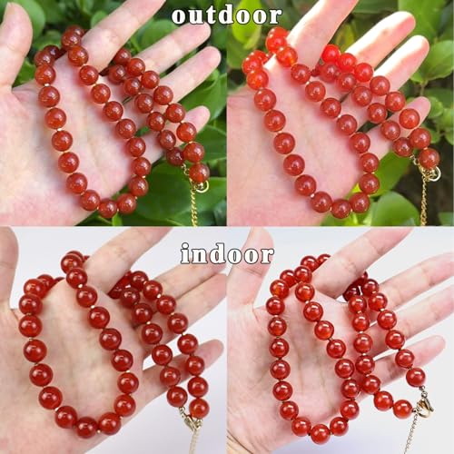 Gemstone Beaded Necklace for Women, Trendy 18K Gold Plated Hematite Natural Stone Bead Choker, Boho Handmade Summer Beach Necklaces for Women Everyday Western Jewelry Gifts - color: Red Carnelian