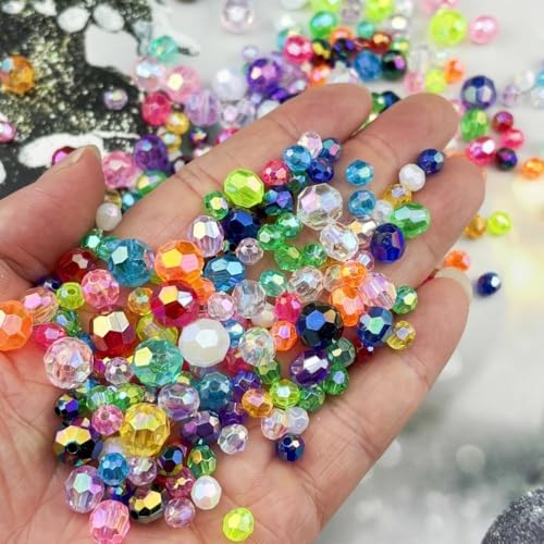 1800pcs Acrylic Faceted Round Beads 4mm 6mm 8mm 10mm AB Colors Glossy Acrylic Round Spacer Beads with Hole for DIY Bracelet Necklace Jewelry Making Supplies Handmade Craft(Transparent AB) - color: Transparent AB