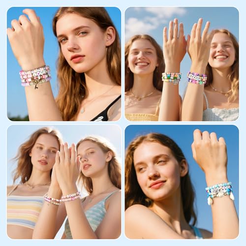 Gionlion 30,000 Pcs Clay Beads Bracelet Making Kit, 168 Colors 8 Boxes Flat Preppy Beads for Friendship Bracelets, Jewelry Kit with Pendant Charms Elastic String Crafts Arts Crafts Mothers Day Gifts