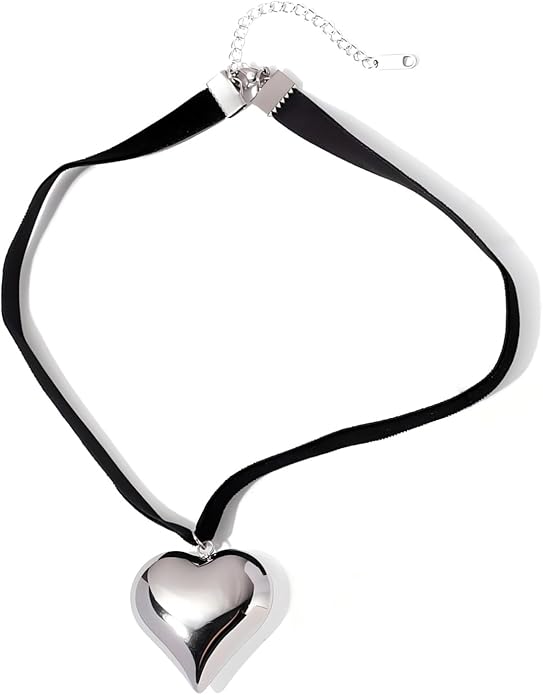 Black Cord 18K Gold Plated/Silver Heart Choker Necklace | Hypoallergenic Vibrant All-match Attractive Black String Love Necklace | Ingenious Design Emo Choker Necklace for Ladies
