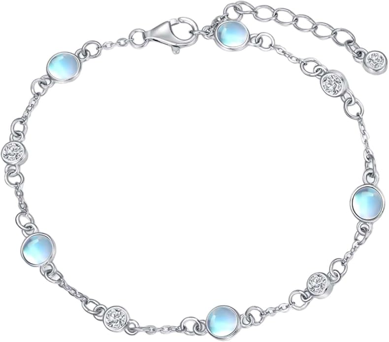 Anklet Bracelet for Women 925 Sterling Silver Natural Stone Chain Ankle Bracelet Beach Summer Fine Jewelry Valentines Day Birthday Gifts for Her Mom Wife