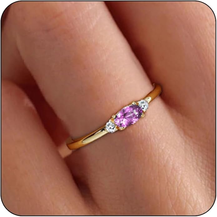 14k Gold Plated Birthstone Rings for Women Dainty Stackable Rings Non Tarnish Thumb CZ Emerald Green Gemstone Ring Cute Jewelry Birthday Valentine Gift for Mother Daughter Band Size 6-11