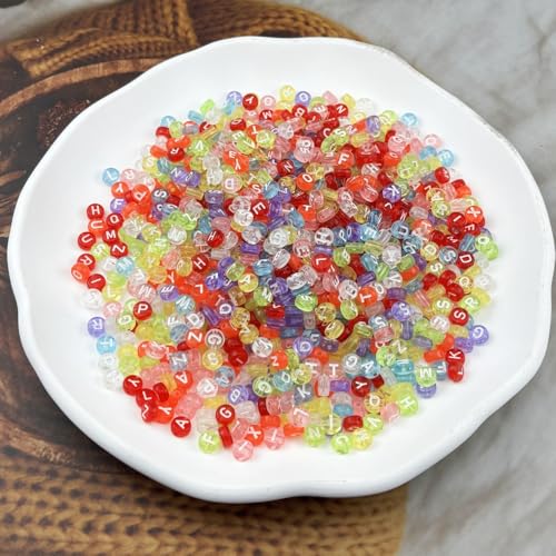 1000pcs Round Letter Beads 4x7mm Acrylic Alphabet Beads Spacer Beads for Jewelry Making Bracelets Necklace Earring Key Chains DIY Craft(K-White Letter Transparent Colorful Bead) - color: K-White Letter Transparent Colorful Bead