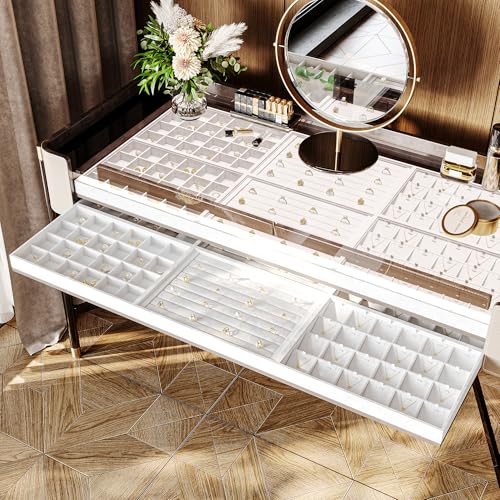 White Jewelry Display Organizer Tray Stackable Premium PU Leather 24 Grid Trinket Earring Ring Organizer Tray - size: 24 Grid