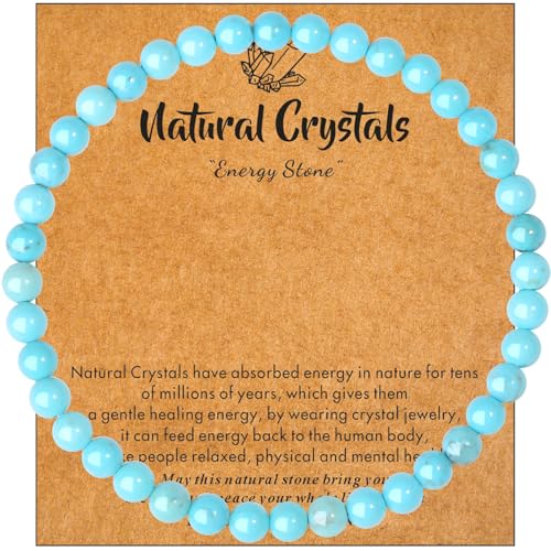 MAIBAOTA Healing Crystal Bracelet for Women Men, 8/4 mm Natural Stone Beaded Bracelets, Jewelry Birthday Gifts, Round Gemstones Stretch Bracelets - color: Green-Turquoise, size: 4 mm