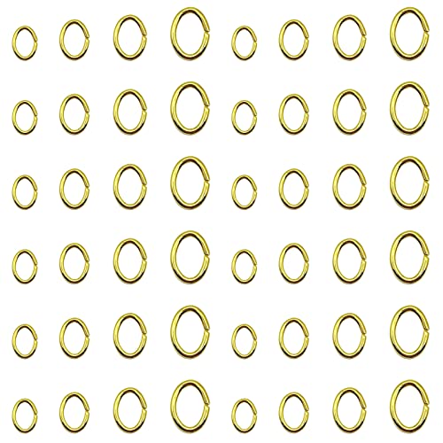 1200pcs Oval Jump Rings Oval Open Rings Open Jumps Ring Stainless Steel Jumps Ring for Jewelry Making Supplies Earring Bracelet Necklace DIY Craft Making(Gold,4 Sizes) - color: Gold