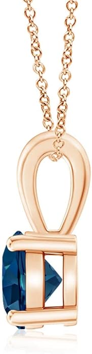 Angara Natural Blue Topaz Solitaire Pendant for Women | Classic Prong-Set Round Blue Topaz Pendant in 14K Solid Gold/Silver/Platinum With 18" Chain | December Birthday, Gemstone Jewelry Gift