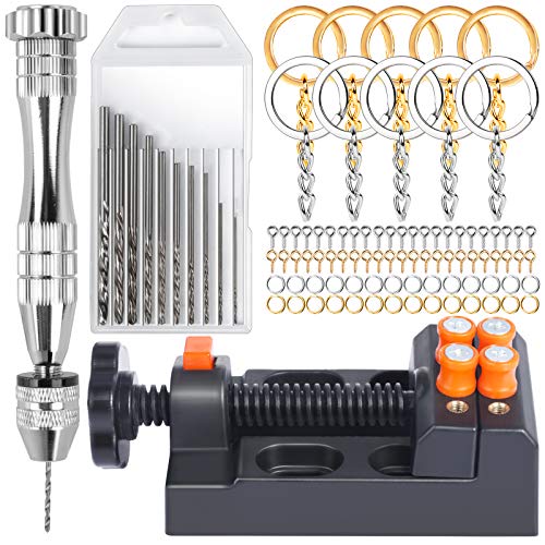 LEOBRO Hand Drill, Hand-operated Hand Drills, Pin Vise with Drill Bits, Drill Press Vise, Keychain Making Kit, Jewelry Making Supplies, for Crafts