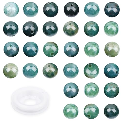 4mm 200pcs Natural Stone Round Beads Green Moss Agate Genuine Stone Beading Loose Gemstone DIY Charm Smooth Beads for Bracelets Necklaces Earrings Hole Size 1mm (Green Moss Agate 4mm) - color: Green Moss Agate, size: 4mm