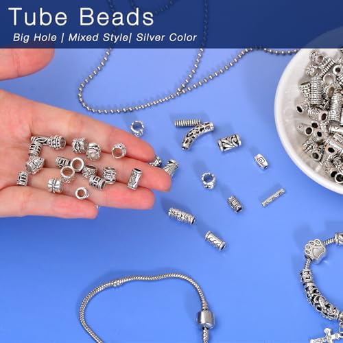 stino Silver Metal Tube Spacer Beads for Jewelry Making, Bracelet Earrings Necklace Findings & Supplies 512 (Tube （70Pcs）) - color: Tube （70Pcs）
