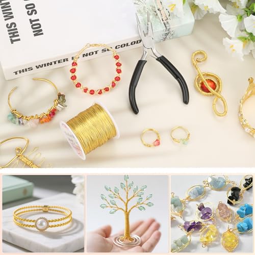 ModaCraft 22 Gauge Tarnish Proof Jewelry Wire Gold (164ft/50m) + 4-in-1 Professional Jewelry Pliers Set | Fade-Resistant Copper Craft Wire for Beading DIY Jewelry Making Supplies Kit - color: Gold, size: 22 Gauge