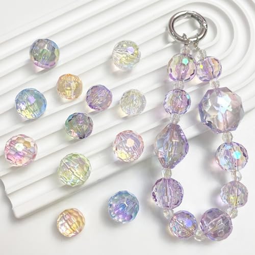 16mm Acrylic Beads UV Transparent Colorful Bead 95pcs Clear Football Beads for DIY Handmade Bracelets Necklaces Phone Chains Jewelry Making Craft Supplies(uv Transparent) - color: uv transparent