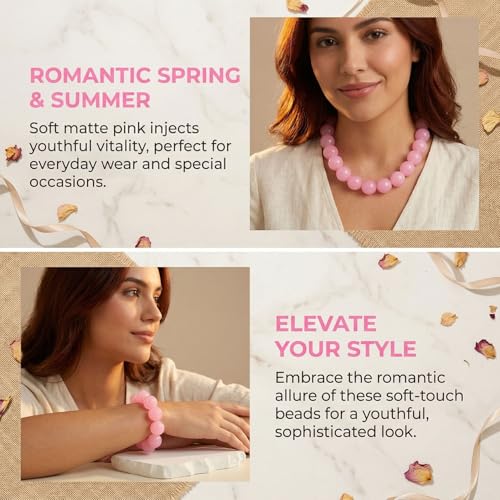 Colorful Chunky Beaded Necklace for Women Acrylic Bead Choker Necklaces Fashion Large Round Beads Necklaces for Women Handmade Summer Jewelry - color: Pink bracelet + necklace