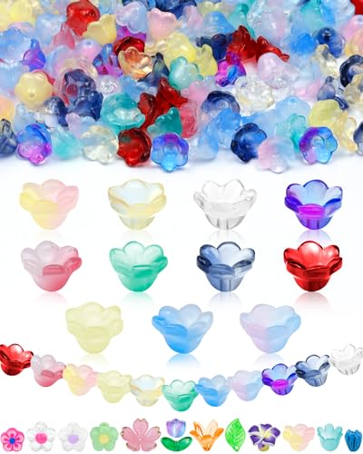 FIVEIZERO 200PCS Glass Lily Bell Flower Beads, 11 Colors Trumpet Crystal Floral Bead Charms for Bracelets, Necklaces & DIY Jewelry Making - color: Glass Lily-of-the-Valley