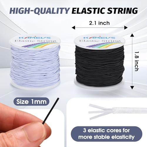 Elastic Cord 2 Rolls, 330 Feet, 1mm Sturdy Stretchy String, Elastic String for Bracelets, Beading, Necklaces, Jewelry Making, and Craft Supplies